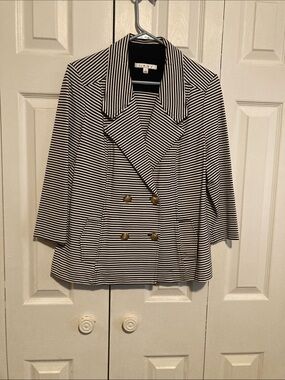 CAbi Black and White Striped Double-Breasted Blazer